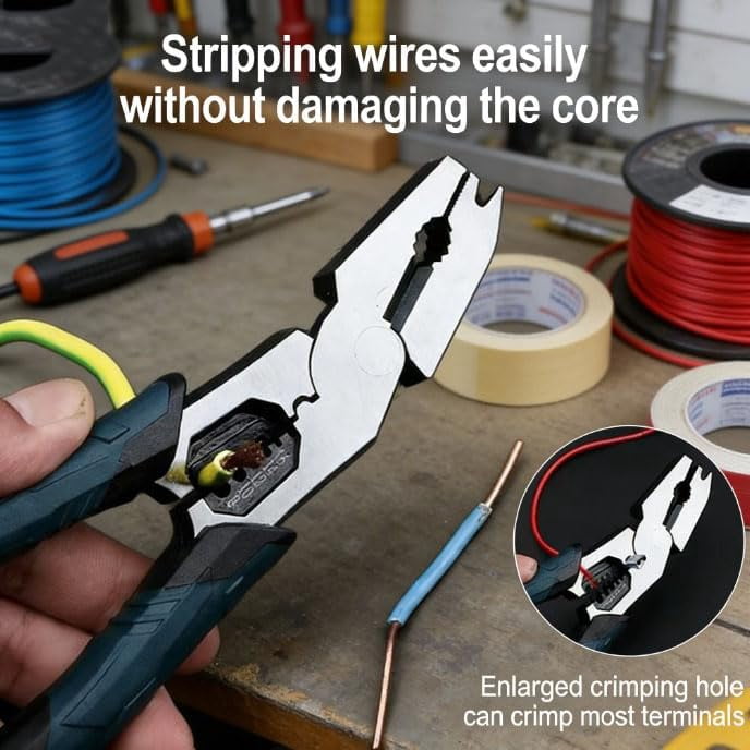 Industrial-Grade Multi-Function Cutting Pliers, 9-in-1 High-Leverage Compound Action Wire Cutter, Stripper and Crimper, Heavy Duty Cr-V Steel Tool for Electrical, Automotive or DIY (2pcs)