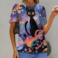 thumbnail image 6 of Cute Planet Cat Women's T-Shirt Short Sleeve T Shirts Tops Tee Ladies Loose T, 6 of 6