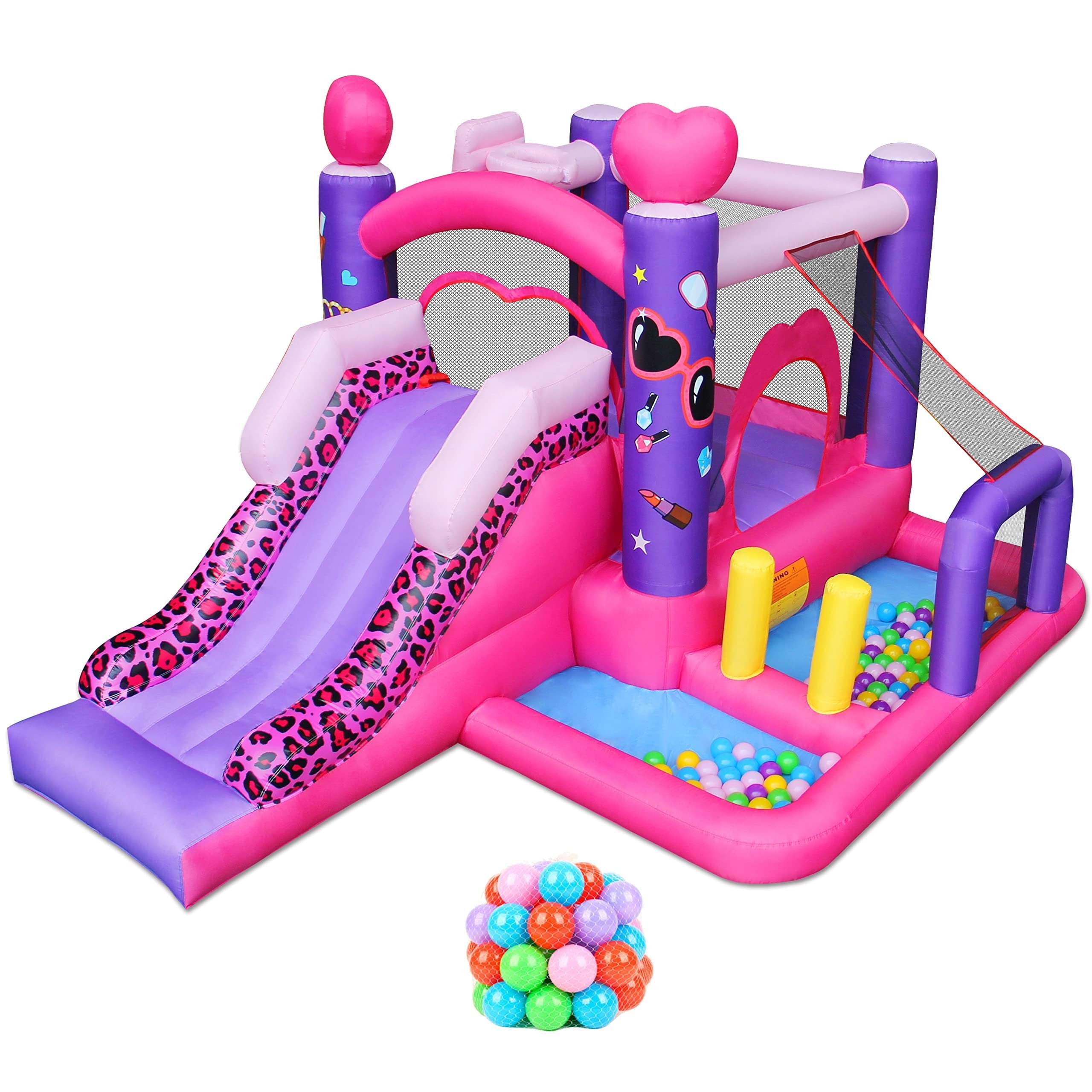BESTPARTY Princess Inflatable Bounce House, 6in1 Jumper Slide Bouncer