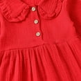 thumbnail image 6 of Newborn Girls Long Sleeve Dresses Fall Size 0-3 Toddlers Kids Cute Ruffle Doll-Collar Solid Color Soft Casual A-Line Dress, 6 of 8