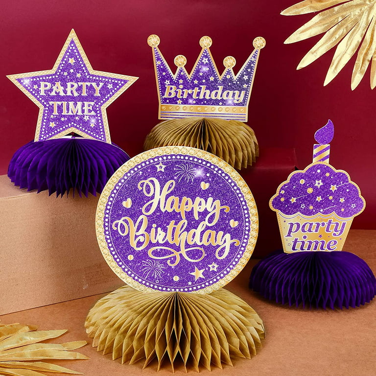 Set of 3 Purple Honeycomb Decorations