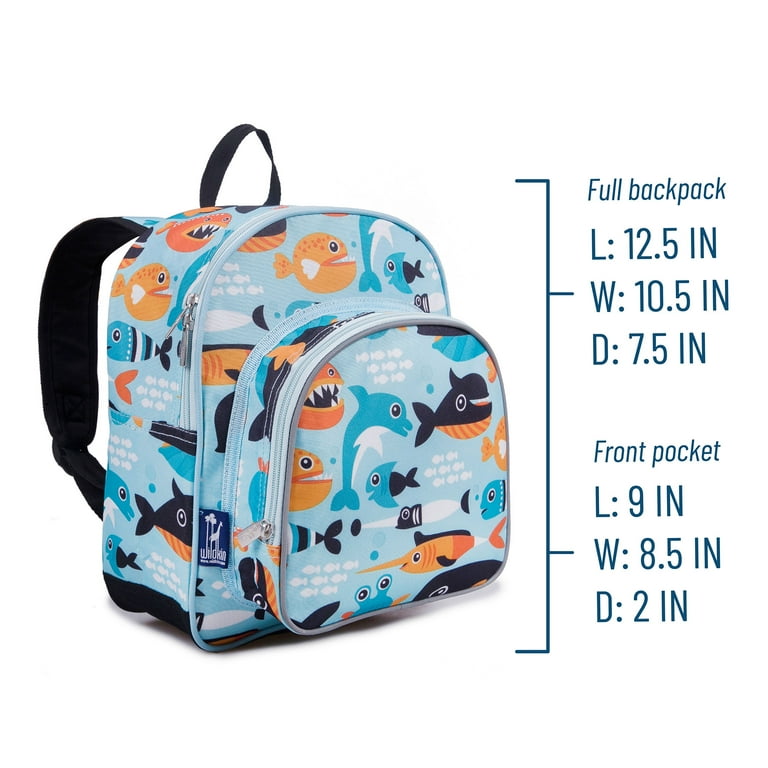 Wildkin Kids 12 Inch Backpack for Toddler Boys and Girls Insulated Front Pocket Big Fish Blue