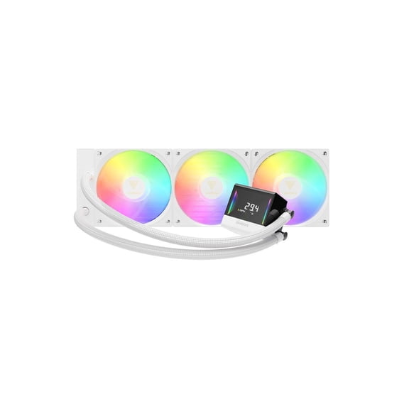 GAMDIAS CHIONE E4 360mm V2 AIO CPU Cooler & ARGB Liquid Cooler with Digital Display, 2600 RPM Pump, Clean Cable Design, 3X 120mm PWM Fan with MOBO Sync, Intel LGA 1700/1200, AMD AM5/AM4 - White
