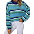 thumbnail image 3 of Xuanfei Women Striped Colorblock Spliced Crew Neck Long Sleeve Knit Sweater, 3 of 7