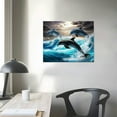 thumbnail image 3 of GOSMITH  Dolphins Wall Art Jumping Dolphin Canvas Pictures Black White Seascape Prints Blue Waves Painting for Living Room Home, 3 of 4