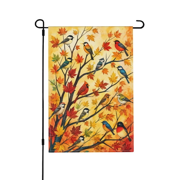 Garden Flag Autumn Birds and Maple Leaves Design Outdoor Decor Wall Sign 12X18