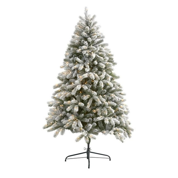 Nearly Natural 6ft. Flocked South Carolina Spruce Artificial Christmas Tree with 450 Clear Lights and 925 Bendable Branches