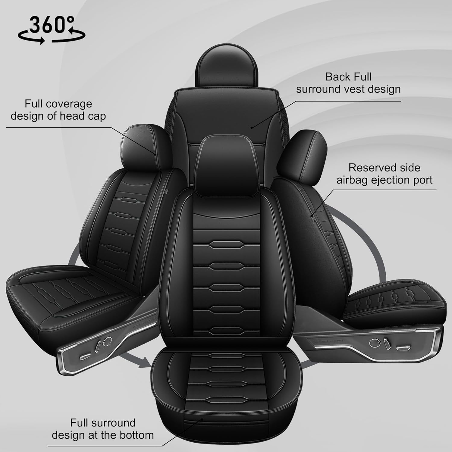 Ford F150 Seat Covers for 2009-2025 - F250/F350/F450 2017-2025: 5 Seat Full Set Faux Leather Truck Seat Covers Car Cushion (Black)