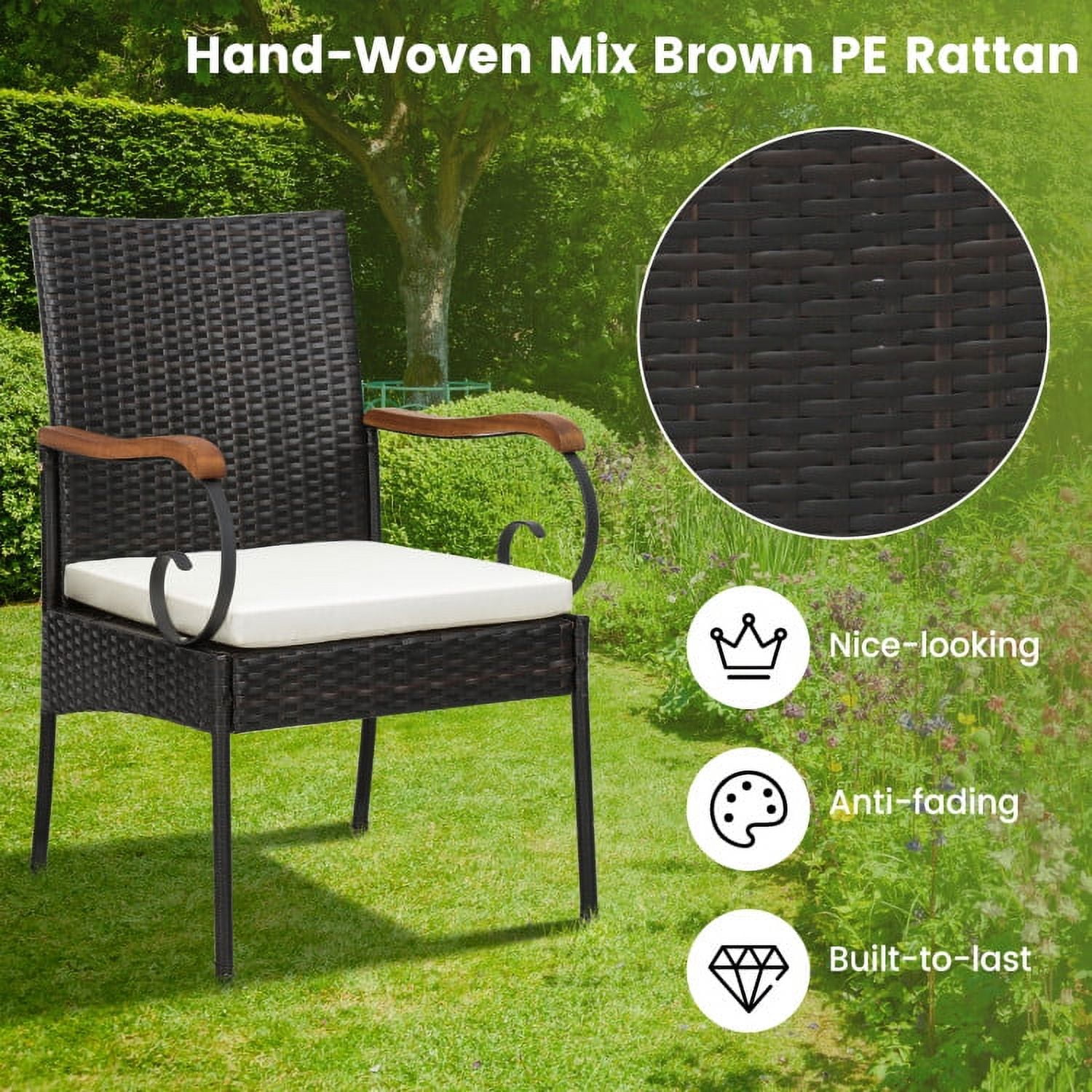 Aimee Lii Set of 2/4 Outdoor PE Wicker Chair with Acacia Wood Armrests-Set of 2, Outdoor Patio Set