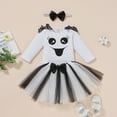 thumbnail image 2 of Infant Baby Girls Halloween Cartoon Round Neck Long-sleeved Romper Bow Skirts Headband Outfits Set Girls Clothing, 2 of 9
