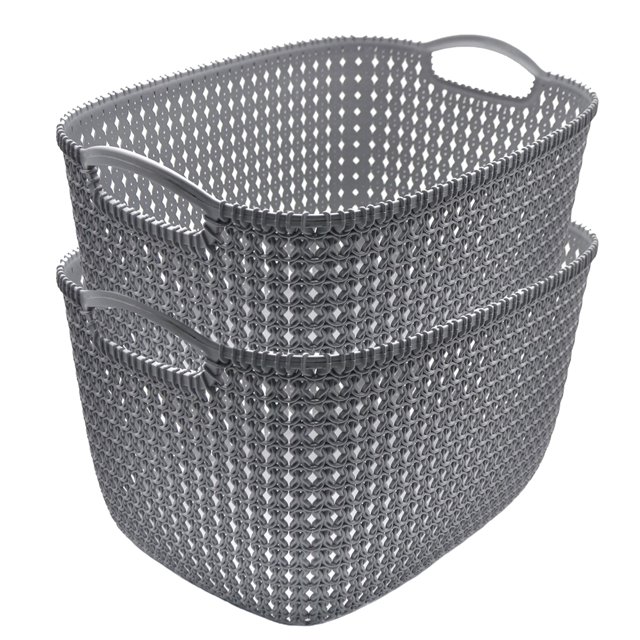 Set De 2 Cestos Organizadores Tipo Tejido De Plástico Gris