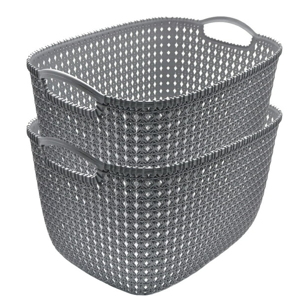 Set De 2 Cestos Organizadores Tipo Tejido De Plástico Gris