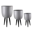 thumbnail image 1 of Collection de Tendances Urbaines 23464 Fiberstone Pot Rond avec Jambes & Fond Conique & 44; Finition Peinte & 44; Gris - Lot de 3, 1 of 1