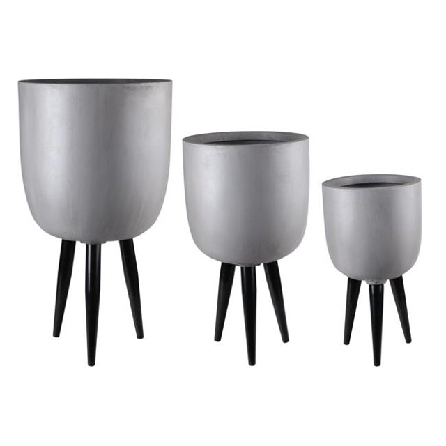 Collection de Tendances Urbaines 23464 Fiberstone Pot Rond avec Jambes & Fond Conique & 44; Finition Peinte & 44; Gris - Lot de 3