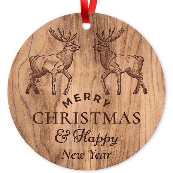 Soul Décor Christmas Decorations, Merry Christmas & Happy New Year Ornament, Large 3.75" Round Metal Ornament, Velvet Pouch Included