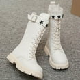 thumbnail image 6 of Eltusu Girls Riding Boots, Thermal Lace-up Mid-Calf Windproof Winter Shoes Beige Size 2(Big Kids), 6 of 7