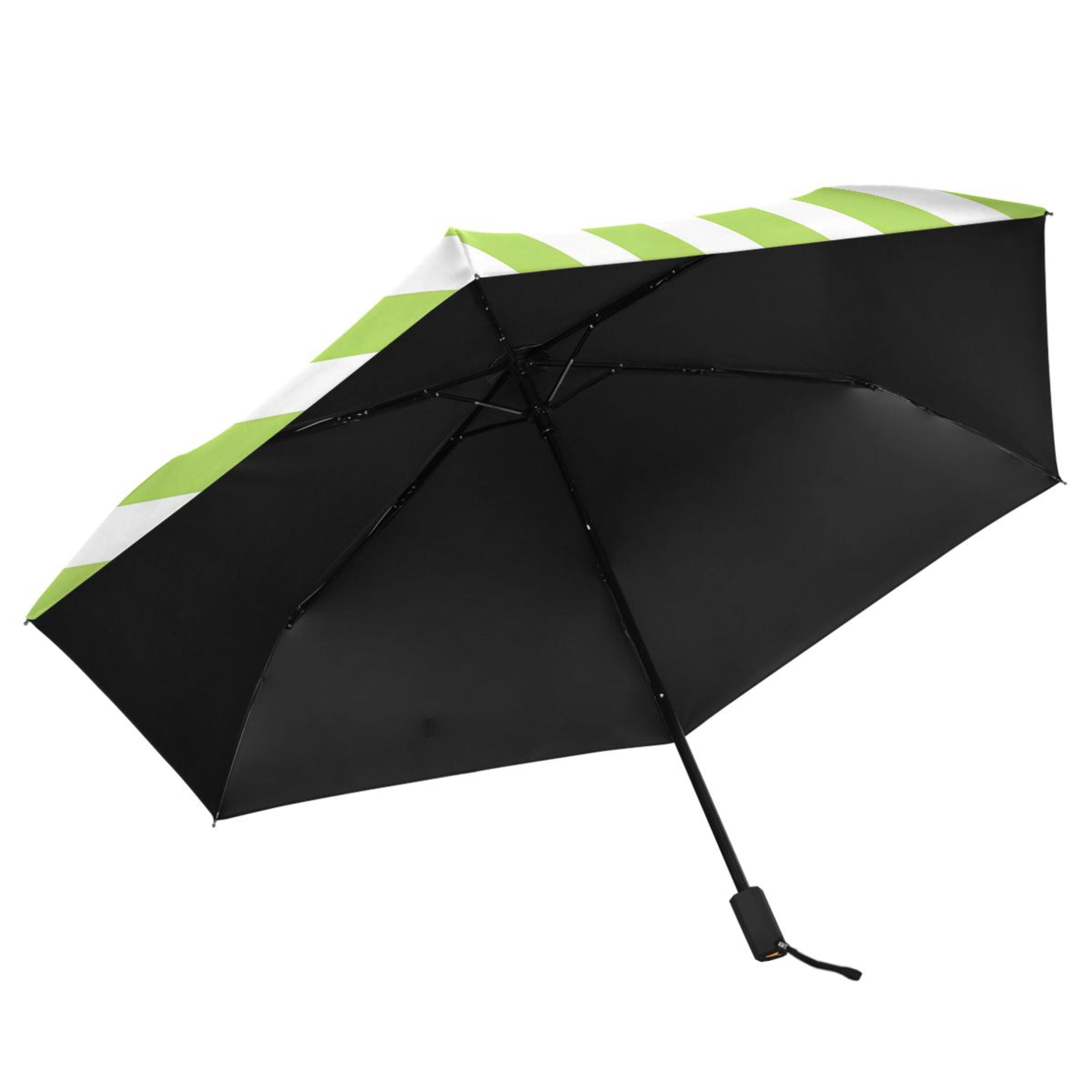 Apple Green and White Stripes Compact Sun Umbrella Windproof Travel Umbrellas for Rain Strong Portable UV Protection