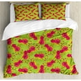 thumbnail image 1 of Floral Duvet Cover Set King Size, Repeated Poppy Flowers Vibrant Spring Meadow, Decorative 3 Piece Bedding Set with 2 Pillow Shams, Apple Green Army Green Mustard and Dark Coral, by Ambesonne, 1 of 3