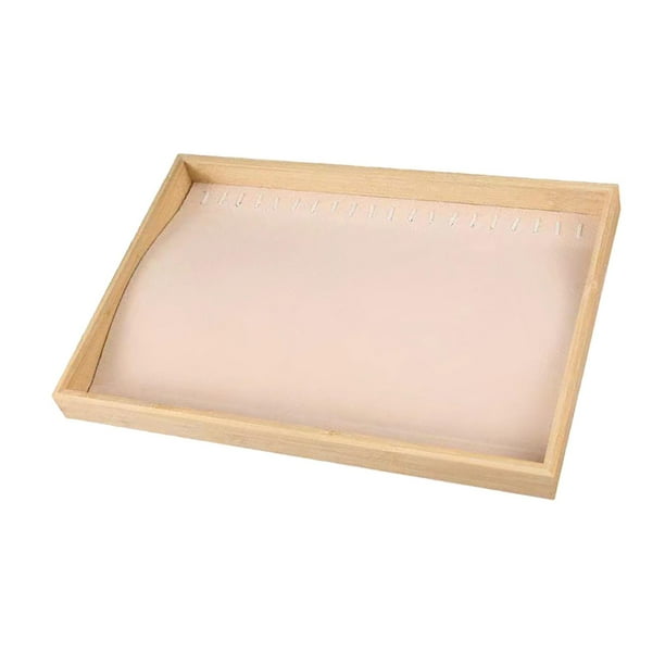 Caja organizadora de almacenamiento con bandeja para collares, collares, pendientes de terciopelo, soporte para brazaletes con Beige