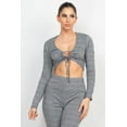 thumbnail image 2 of Plaid Cut-out Long Sleeve Top & Pants Set Black/White ' S, 2 of 5