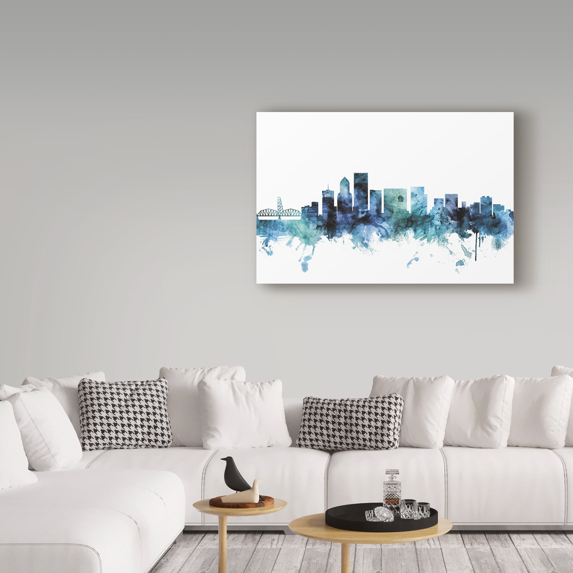Trademark Fine Art 'Portland Oregon Blue Teal Skyline' Canvas Art by Michael Tompsett