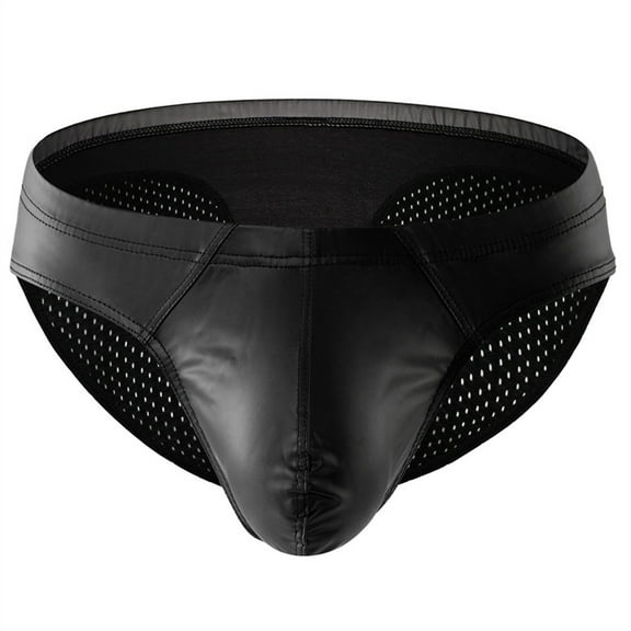 Men's Briefs Imitation Leather Low Fanny Pack Briefs Sexy Underwear Color Bump Design
