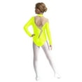 thumbnail image 2 of Aislor Kids Girls Sparkly Gymnastics Leotard Long Sleeve Active Bodysuit Skating Dance Unitard Fluorescent Yellow 10, 2 of 7