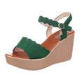 thumbnail image 4 of UTTOASFAY Women Open Toe Solid Slope Heel High Heels Buckle Shoes Sandals Green 4(35), 4 of 8