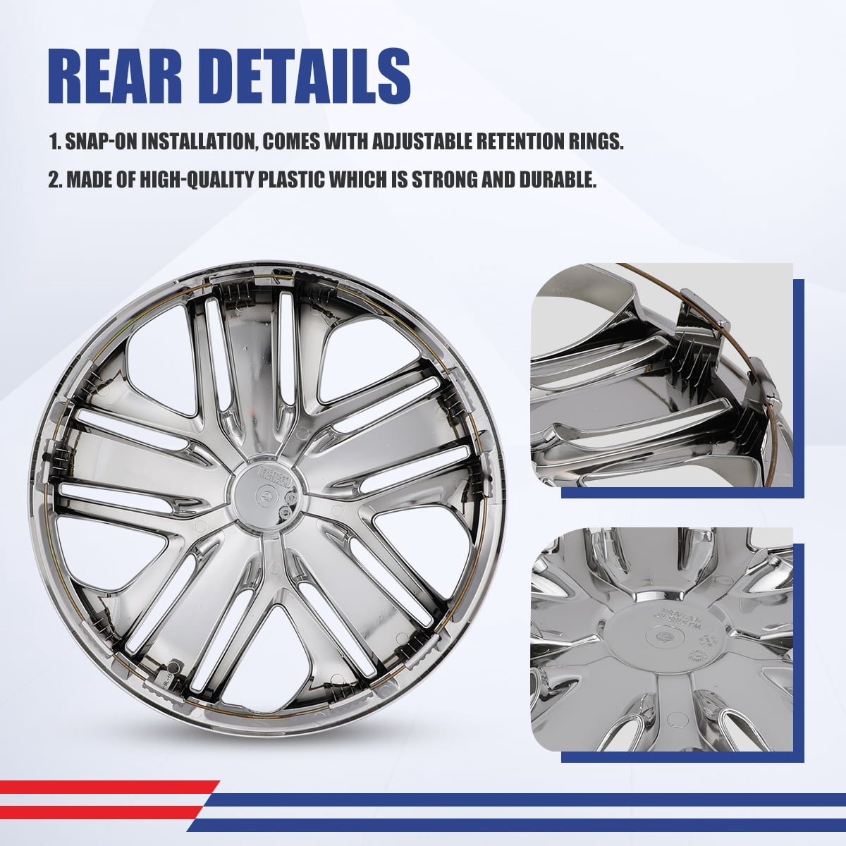 (Set of 4)15" Hubcaps Fit for 2015-2020 Honda Fit,Fit for Steel Wheel,Snap-on with Retention Rings,Chrome