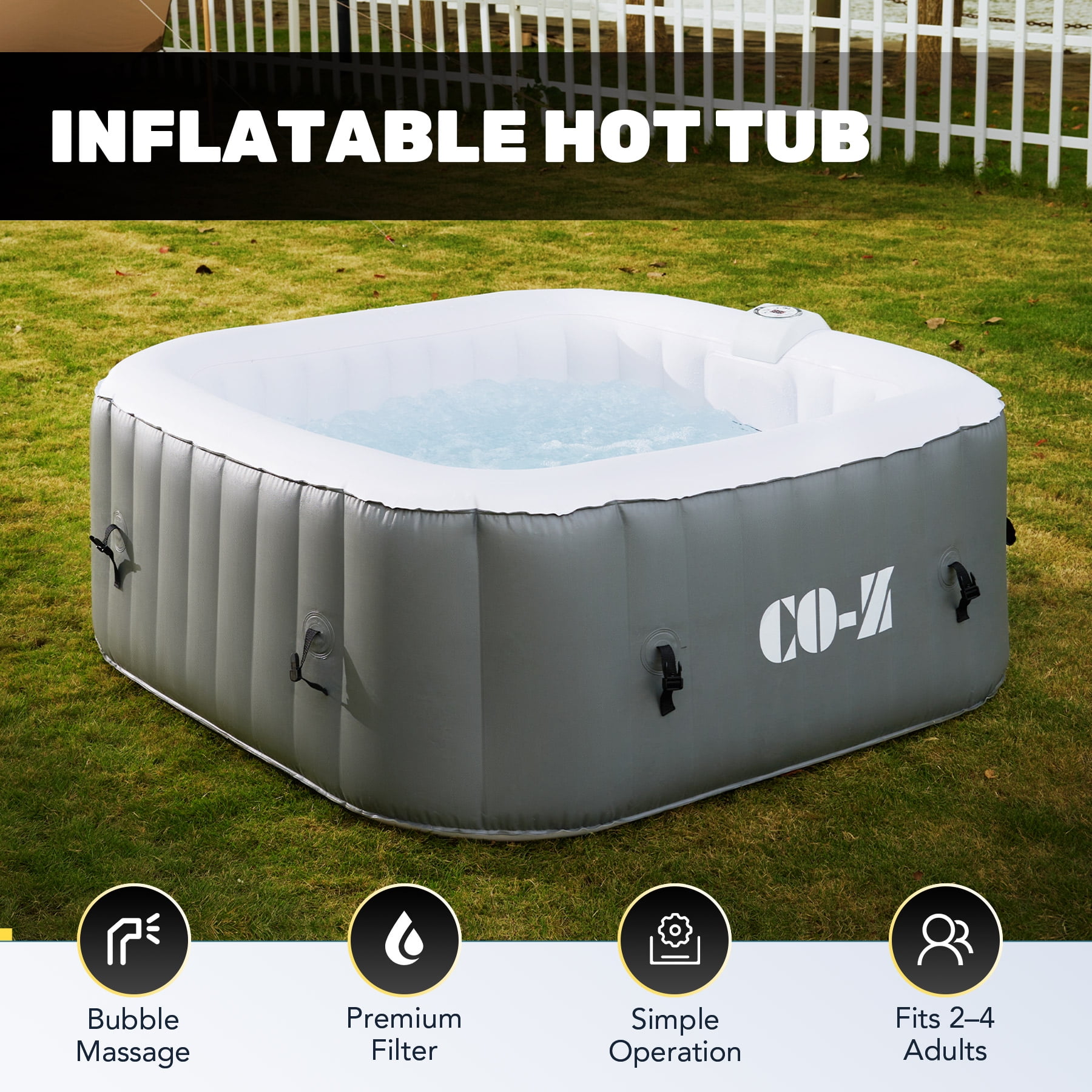CO-Z 5ft Inflatable Hot Tub Pool with Massage Jets and All Accessories For 2-4 Person, Gray