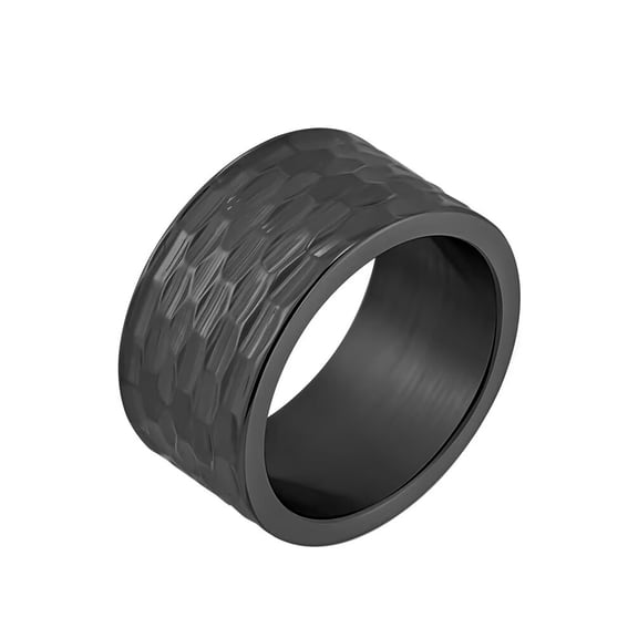 HIJONES Men's Stainless Steel Wide Wedding Band Ring 12mm Pipe Cut Statement Thumb Finger Rings Comfort Fit Black Size 12