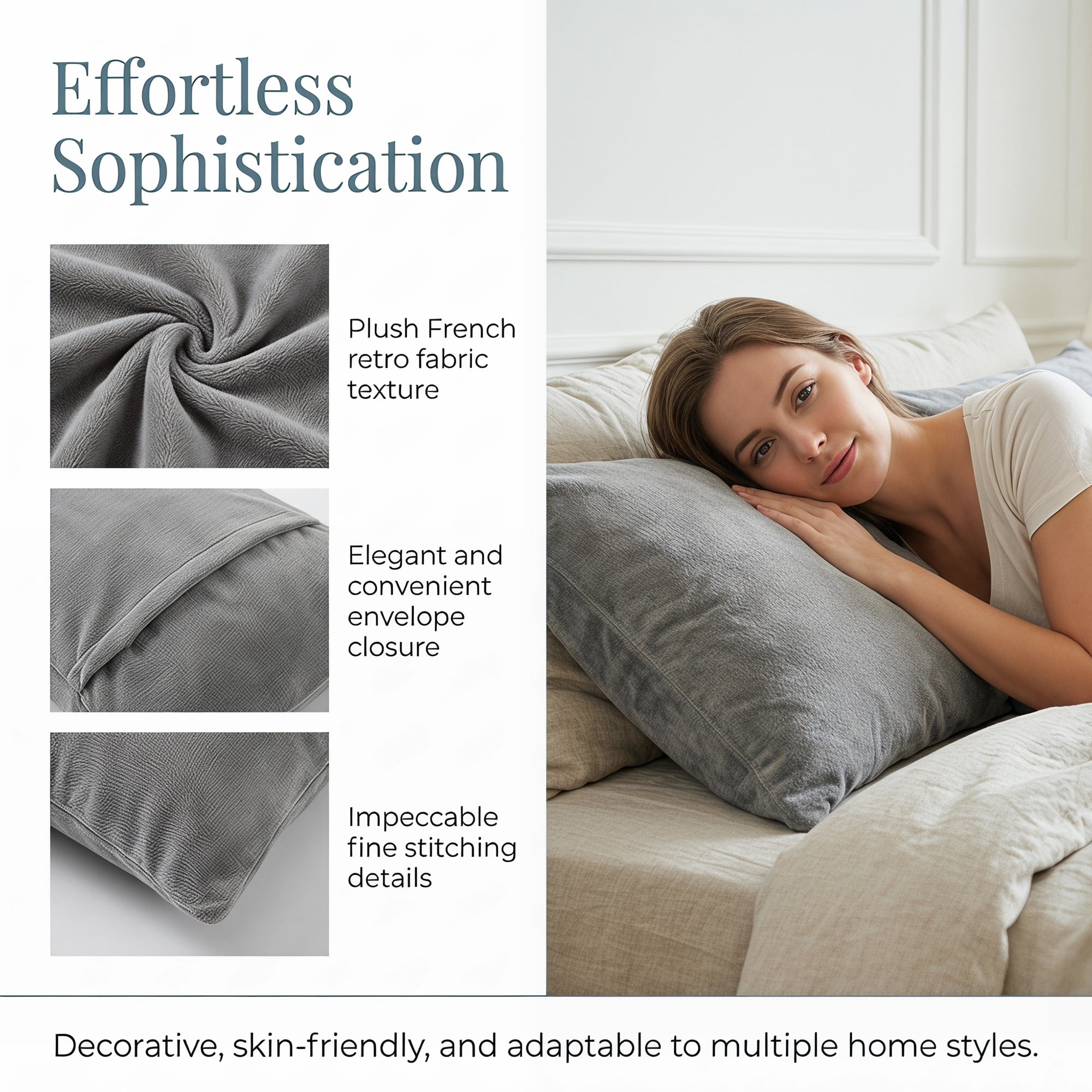 Unique Bargains 2 Pack Fabric Pillowcase Envelope Closure Wrinkle Resistant Queen Gray B