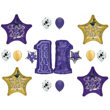 Class of 2022 #1 Grad Purple & Gold Graduation Party Balloons Decorations Graduate