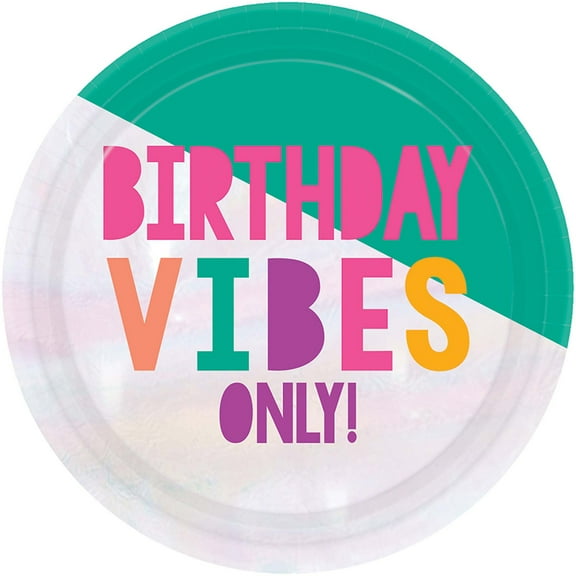 Various 'Young and Fab' Iridescent Disposable Paper Plates, 8 Count