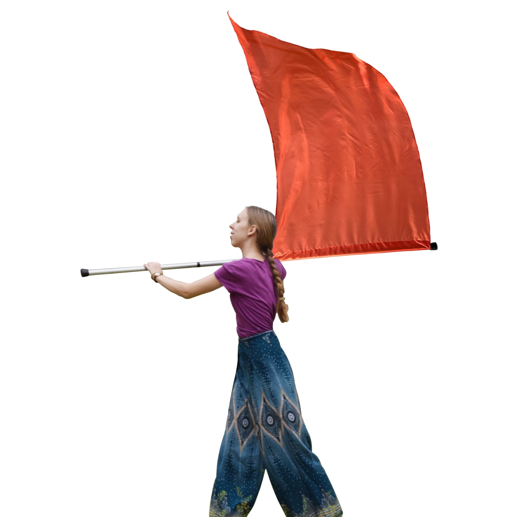 KHAMPA Color Guard Flags with Pole- Oeange Lightweight Spinning Flags for Performances - Durable Construction - Ideal for Marching Bands, Drum Corps, and Dance Teams