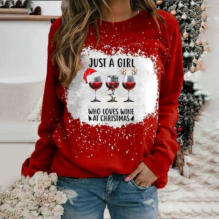 Merry Christmas Hoodies Women Ugly Christmas Sweater Santa Claus Snowman Pattern Xmas Pullover Top Sweatshirt Walmart