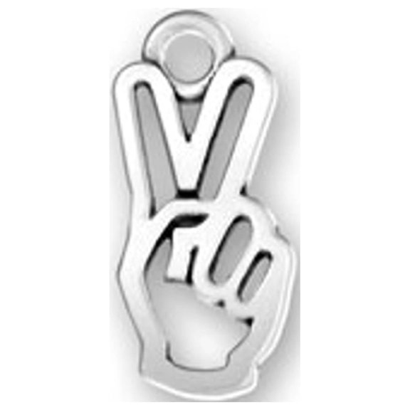 Sterling Silver 16" .8mm Box Chain Hand Peace Sign Pendant Necklace