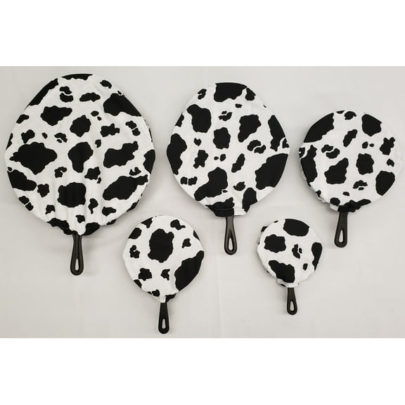 Black & White Cow Spots Cast Iron Pan Covers (Set of 5) by Penny's Needful Things