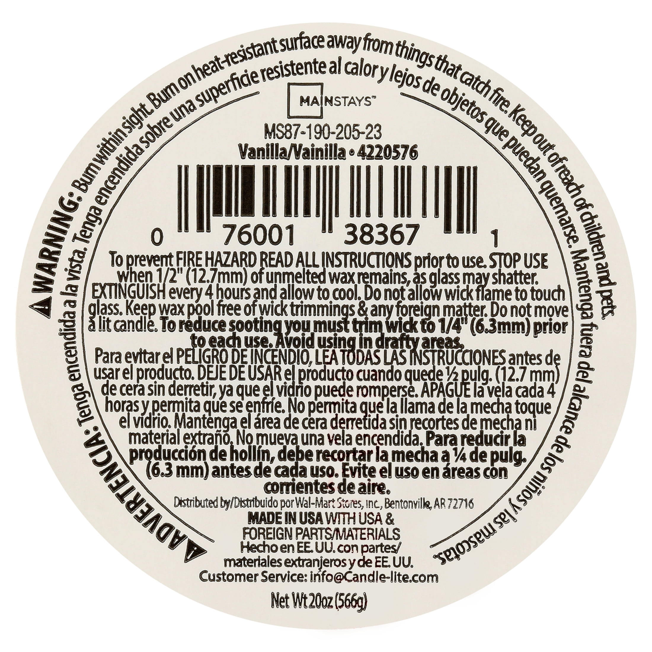 Mainstays Vanilla Scented Single-Wick Large Glass Jar Candle, 20 oz., 2-Pack
