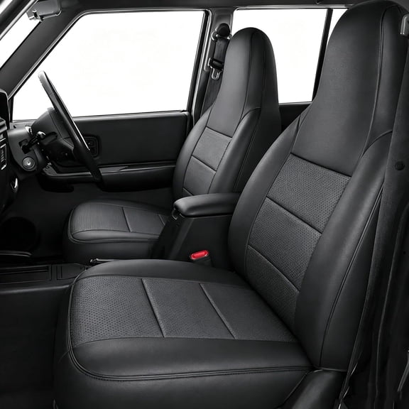 DIKSOAKR Seat Covers Custom for Jeep Cherokee 1997-2001 Full Set Waterproof Faux Leather Automotive Cushion Protector Pet Friendly Black