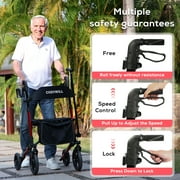 COSYWILL Walkers for Seniors,Foldable Rollator Walker with Seat,Mobility Walkers with 10 Big Wheels, Adjustable Handles and Backrest Height,Light Red