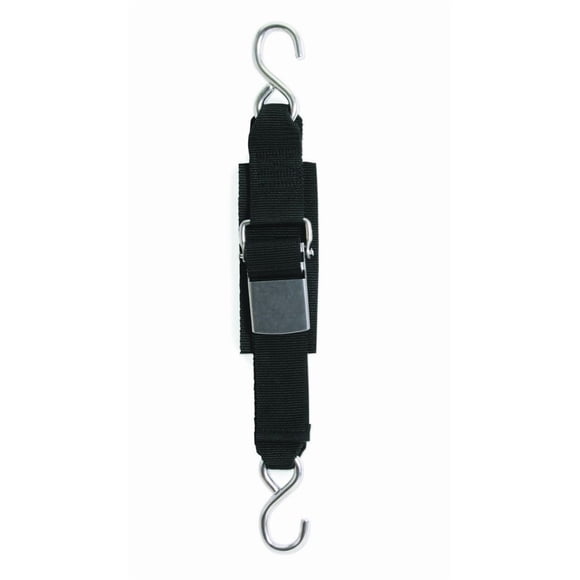 IMMI BoatBuckle Tie Down Strap F12067 Kwik-Lok; Boat Transom; 6 Foot Length x 2 Inch Width; With Ratchet; 333 Pound Load Capacity; 1000 Pound Break Strength; Stainless Steel Hook On Both Ends; Black