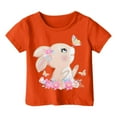 thumbnail image 1 of WEIYLL T-Shirts Fille Décontractés Imprimé Lapin Dessin Animé Col Rond Manches Courtes Amples Orange Vêtements de Sport 8-9 Ans, 1 of 3