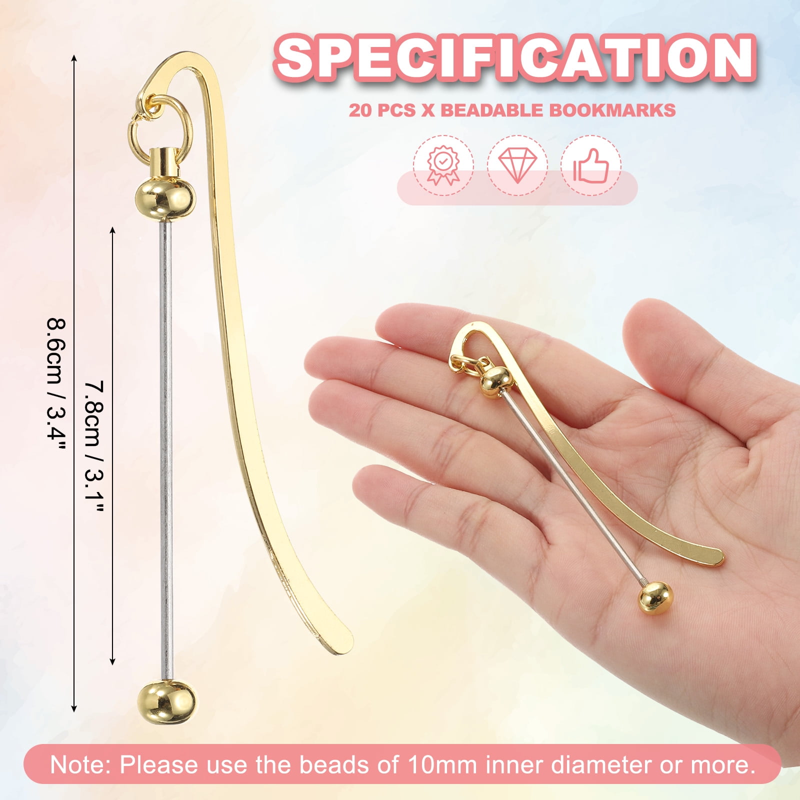 Uxcell Beadable Bookmarks, 20 Pcs Beaded Bookmark DIY Metal Blank Bar Bulk for Bookmark Craft, Gold Tone