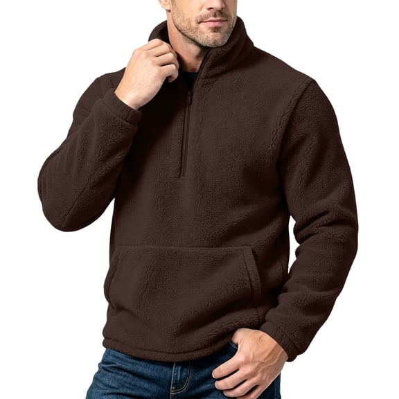 hoksml Men Solid Stand Collar Half Zip Fleece Sweatshirt with Pocket Casual Daily Outdoor Wear Everyday Comfort