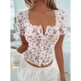 thumbnail image 4 of Women Square Neck Summer Tops Cute Y2K Cropped Tops Button Down Blouses Baby Tees White L, 4 of 7