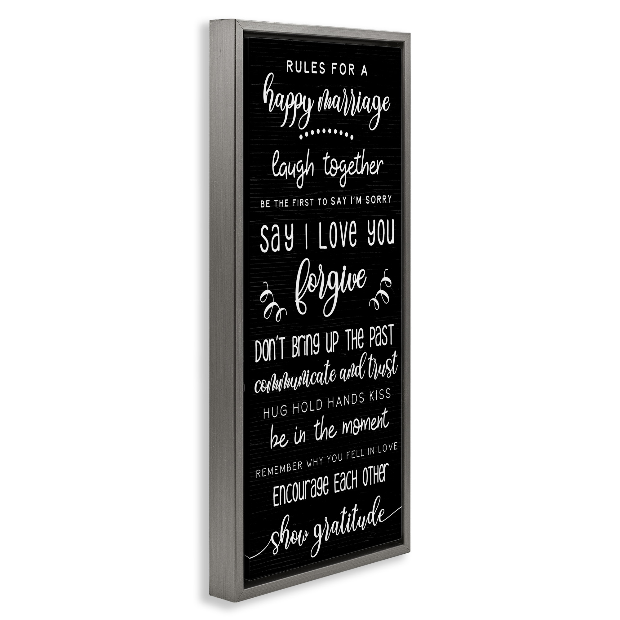 Stupell Industries Rules for Happy Marriage Typography Painting Gray Floater Framed Canvas Art Print Wall Art, 15 x 31
