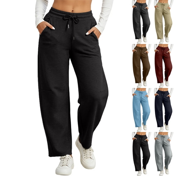 Zeliretfy Women Wide Leg Pants With Knife Pleat Design Drawstring Waist Side Pockets For Yoga Fitness Workout Daily Use Multiple Colors Comfortable Fabric