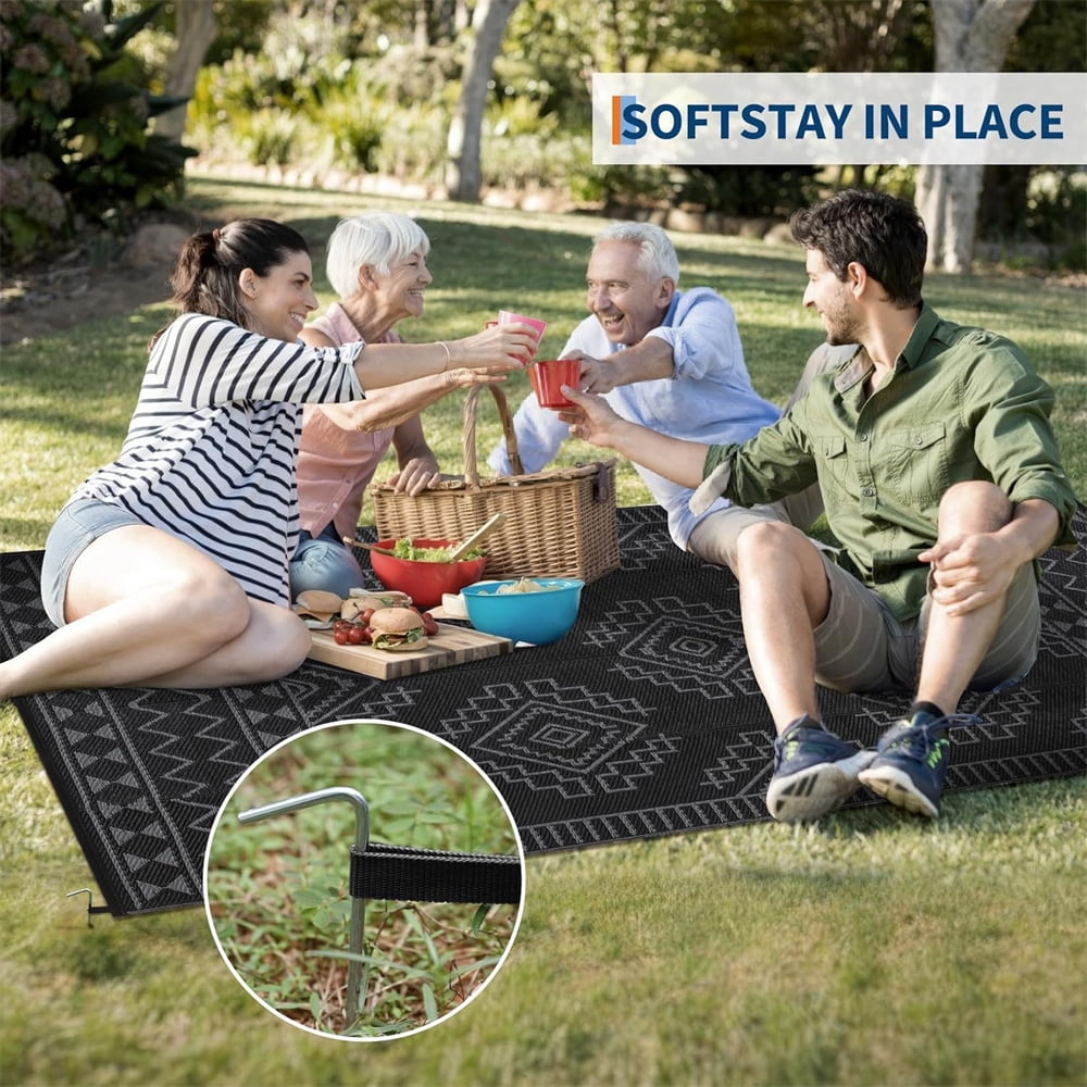 Outdoor Rug for Patio Waterproof 8×10ft/9×12ft/9×18ft Outdoor Reversible Plastic Straw Rug Large RV Mat Outside Camping Carpet for Deck Backyard Balcony Picnic Garden Picnic