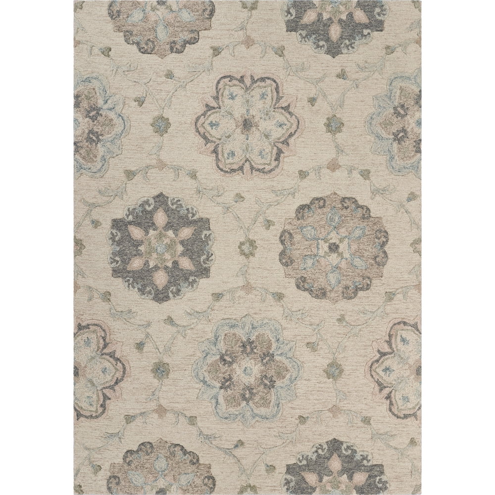 LR Home Delicate Ivory / Light Blue 5x7 Traditional Floral Area Rug